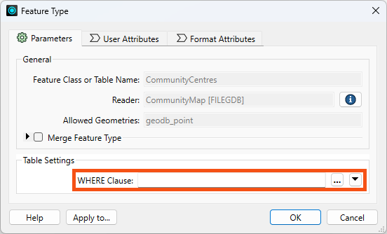 An example reader feature type parameter